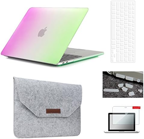MacBook Pro 13"(2016 2017 2018 Version) Plastic Hardshell Case &amp; Felt Sleeve [5 in 1 Bundle] with Screen Protector,Keyboard Cover for MacBook Pro 13 A1706/A1708 - Rainbow (Green &amp; Purple)