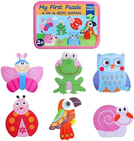CHIKAN Cartoon Wooden Jigsaw Puzzle - Kids Puzzles Toys Animals Puzzle Early Childhood Educational Toys Set 6-In-1-Box for Baby Kids Birthday Gift fit Age 2 3 4 + Years Old (C)