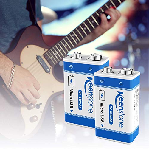 9V Block Batterien, USB Wiederaufladbar Lithium-Ion Bateria 650mAh E-Block PP3 Akku mit Micro-USB-Kabel für Tastatur Mikrofon Rauchmelder-Keenstone 4 Stück Blockbatterien