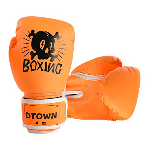 Dtown 4 Ounce Gloves for Boys Boxers,Kids Punching Gloves for Boxing Training Sparring Lightweight Orange PU Gloves for Girls Toddler Boxers - Thumbnail 4
