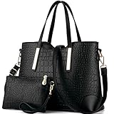 Vincico174; Women Shoulder Bag 2 Piece Tote Bag Pu Leather Handbag Purse Bags Set (Black)