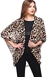 BAISHENGGT Women's Leopard Print Sheer Chiffon Cardigan Blouse Small Brown Leopard