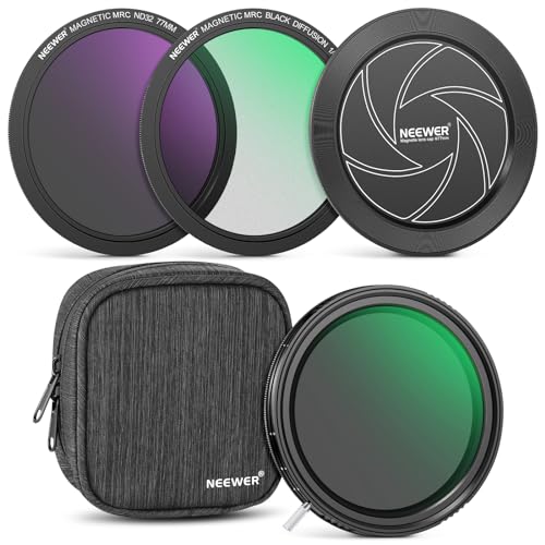 NEEWER 77mm Versatile Magnetic ND Filter Kit (1-9 Stops), 2 in 1 Variable ND2-ND32&CPL(Circular Polarizing)+ND32+Black Diffusion 1/4 Filter Set with Lens Cap, Water Repellent Bag