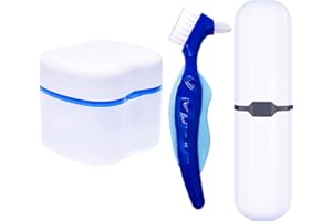 OCIRCLE Denture Case with Cups, Toothbrush & Holder for Travel, Mouth Guard Container (Blue)
