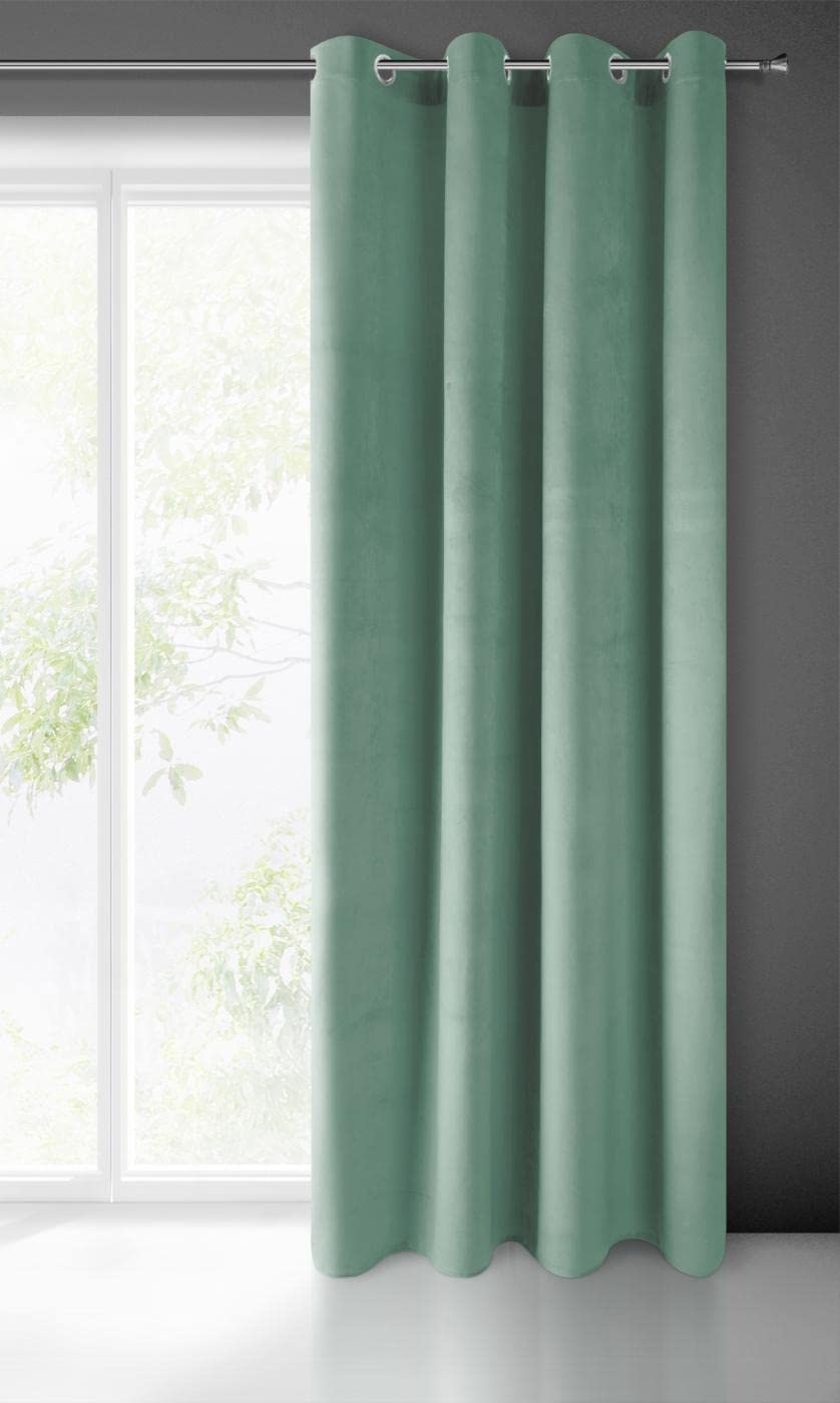 Eurofirany PIERRE Soft Plain Opaque Velvet Curtain with Eyelets - 1 Unit, Fluffy Panel Drape Classic Glamour Elegant Living Room, Bedroom, 215 g/m2, W55 x L98, Turquoise