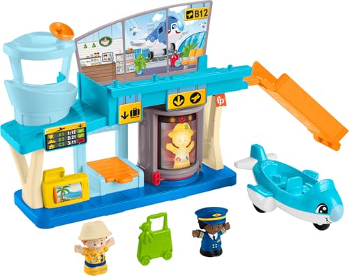 Fisher-Price Little People Aeropuerto Set de juego con avión y figuras, juguete para bebés +1 año (Mattel HTJ26)