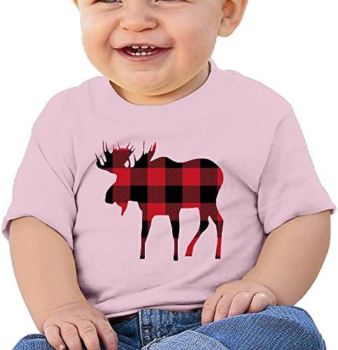 Buffalo Plaid Moose Lumberjack Red Black Unisex Baby Short Sleeve Tee Shirt 24 Months