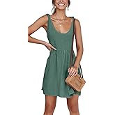 CNJFJ Womens Summer Shoulder Tie Strap Babydoll Dress Casual Scoop Neck A-Line Skater Swing Mini Sundress