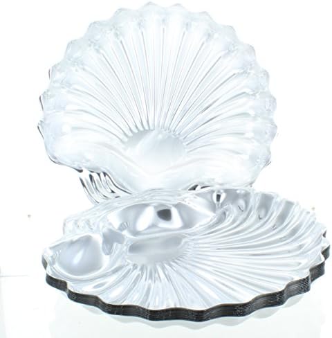 Lot of 12 Silver Seashell Shape Serving Trays Disposable Plastic Novelty Platter