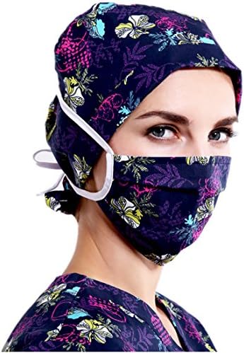 Ethscrubs dome scrub cap surgical hat nurse cap and mask with flowers for women