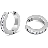 TGNEL Small Mens Titanium Earrings Hoops White Cubic Zirconia Earrings, Lightweight CZ Titanium Hoop Earrings for Sensitive Ears