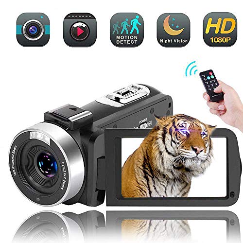 Video Camera Camcorder,Vlogging Camera Recorder for Youtube Full HD 1080P 30FPS 16X Digital Zoom Vlog Camera Support Night Vision Pause Function Time Lapse & Motion Detection