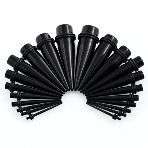 Stainless Steel Ear Stretching Taper Tunnel Starter Kit - 36 Piece Set 14G - 00G JDXN (14G-00G/36PCS Black)