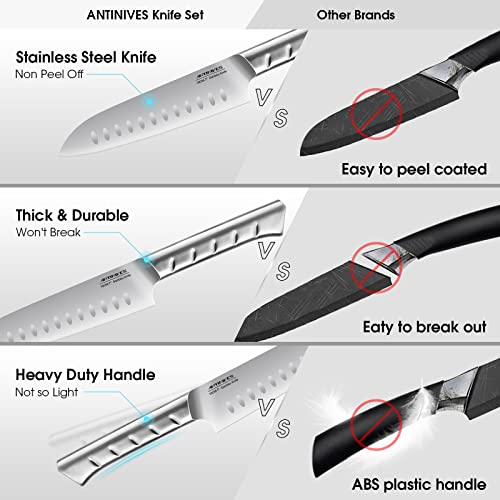 Knife Set, ANTINIVES Stainless Steel Knife Sets for Kitchen with Block, Professional Chef\'s Knives Perfect Cutlery Set Gift (11PCS)