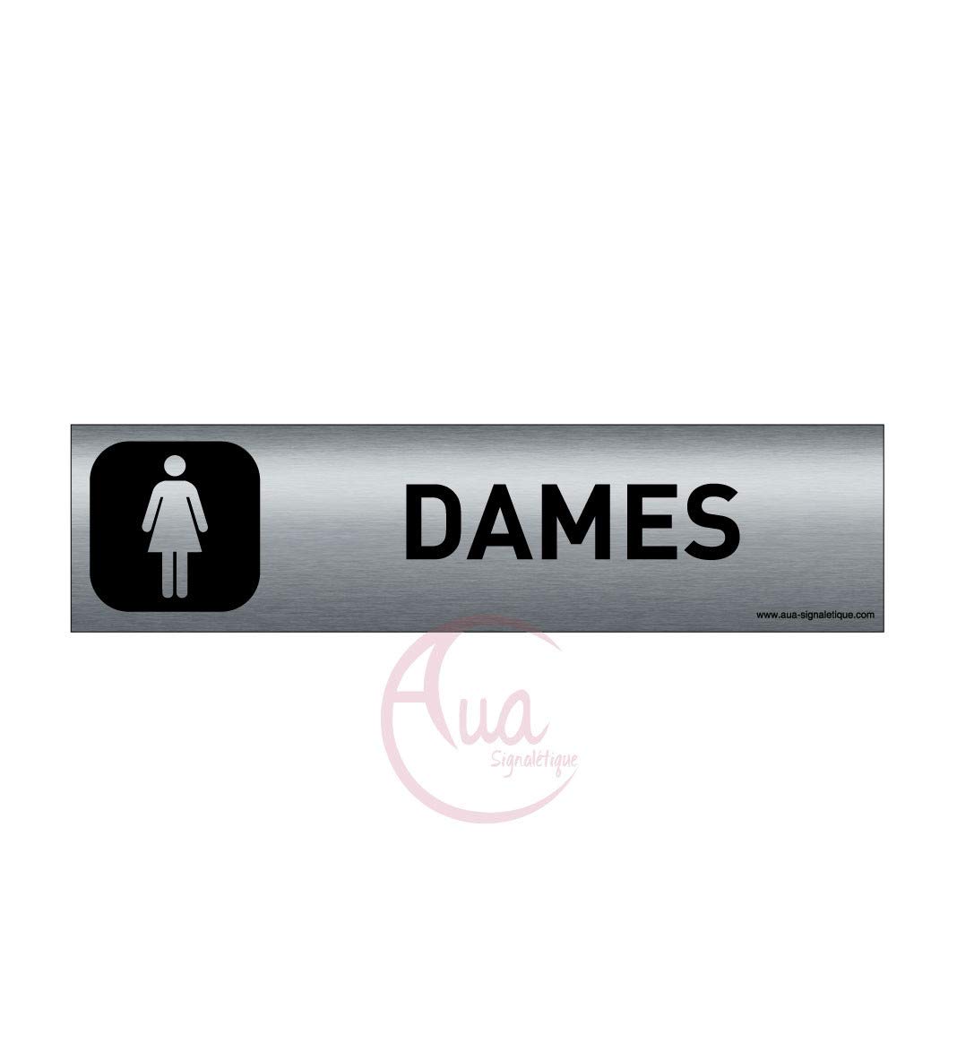 AUA SIGNALETIQUE - Plaque Aluminium brossé imprimé AluSign DARK - 200x50 mm - Double Face adhésif au dos (Dames)