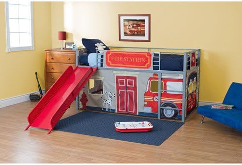 Amazon Com Dorel Boys Fire Department Twin Loft Bed With Slide