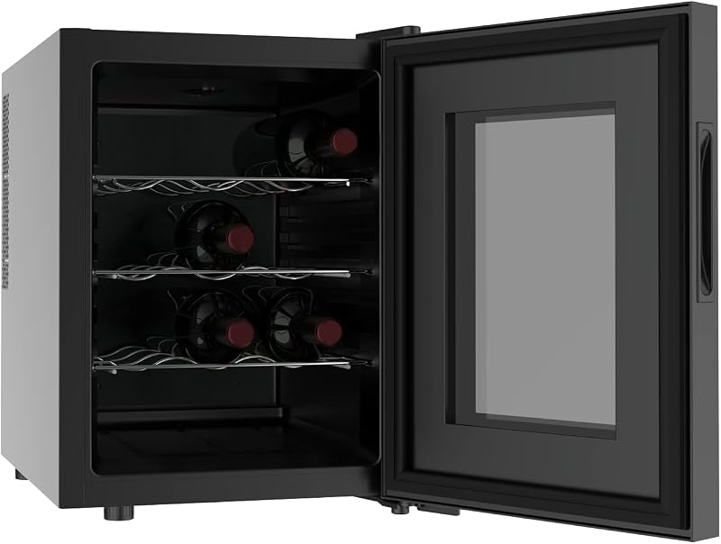 WC12T Cantinetta vino da 12 bottiglie, silenziosa, non vibra, isolamento speciale dell'interno, porta in vetro, temperatura regolabile con pannello tattile, leggera luce interna, nero