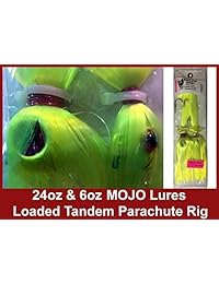 Blue Water Candy   Señuelos de mojo para pescado de roca de 24 oz y 6 oz cargados con cebo de natación de 9.0 in Shad Bodies Tandem Paracaídas rígido y listo
