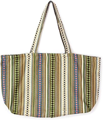 WORTHTRYIT Women's Thailand Cotton Zipped Tote Bag Hippie Tribal Mother Bag