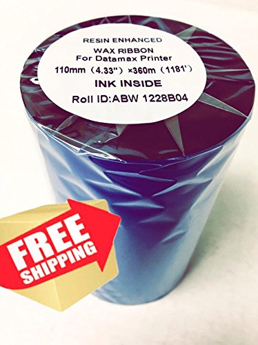 24-Thermal transfer printer ribbon rolls for Datamax printer 4.33" x 1181'/110mm x 360m Black Standard Resin-Enhanced Wax Ribbons. Free and same day shipping.