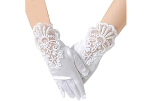 LeJulyeekay Flower Girl Gloves Lace Bead Short White Princess Gloves for Wedding