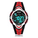 AZLAND Waterproof Swimming Led Digital Sports Watches for Children Kids Girls Boys,Rubber strap,Red
