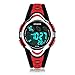Waterproof Swimming Led Digital Sports Watches for Children Kids Girls Boys,Rubber Strap,Red