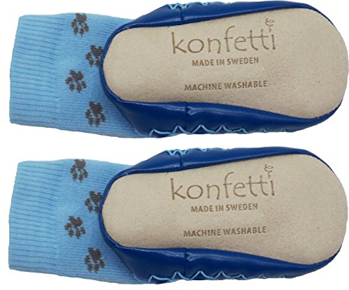 Konfetti See Spot Run Blue Puppy Dog Swedish Moccasins House Slippers Shoes - Girls Slipper Socks - Home Footwear for Babies and Toddlers