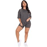 Short Sets for Women 2pcs Casual Outfits Oversized T-shirts Biker Shorts Airport Travel Sets for Women