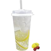 Tankon Plastic Cups with Strawless Sip Lids (100, 24 oz)