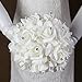 StillCool Wedding Bouquets Crystal Pearl Silk Roses Bridal Bridesmaid Wedding Hand Bouquet Artificial Fake Flowers (18cm*24cm, Purple)