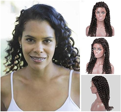 Aimeili Full Lace Wigs Deep Curly &amp;Short Curly  Lace Front Wigs  Brazilian Virgin Remy Human Hair  for African American  Women Natural Color 22 inch 180% Density