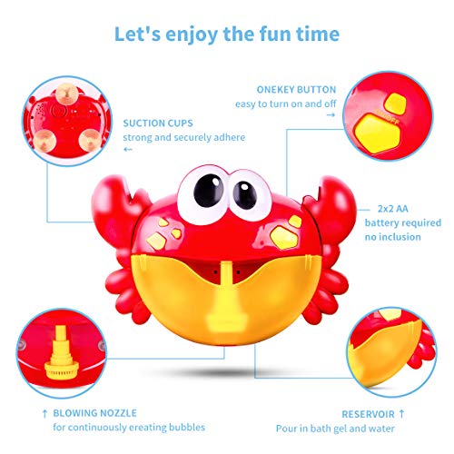 Refasy Bubble Blowers for Kids Ages 2-5,Musical Bath Toys for Kids Best Xmas Birthday Gifts Toys for Boys Girls Crab Shape Bubbles Tub Machine for Kids Ages 4-8 Bubble Maker Blower for Kids Red