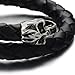 Elastic Adjustable Men's Black Braided Leather Wrap Bracelet Wristband with Steel Skull Silver Black
