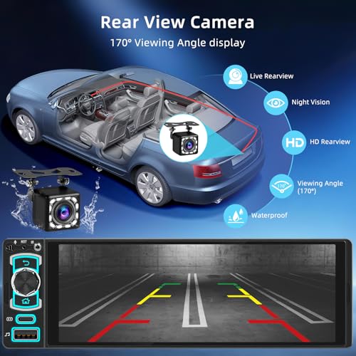 6,28” Autoradio 1 DIN con Schermo,Car Radio con Wireless CarPlay Android Auto,Radio 1 Din Car Play Supporta Bluetooth,Mirror Link, Telecamera Posteriore,FM,EQ,Type-C,Mic,Touchscreen,Navigazione GPS