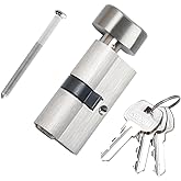 60MM Solid Brass Lock Cylinder with 3 Brass Keys Satin Nickel Color Cylinder Door Lock Replacement (Color:Satin Nickel, 60MM-Thumbturn,Material: Brass)