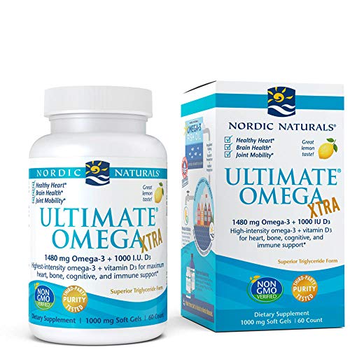 Nordic Naturals Ultimate Omega Xtra - Concentrated Omega-3 Burpless Fish Oil, Supports Heart Health, Brain Development, Healthy Joints, and Overall Wellness, Lemon Flavor, 60 Count (FFP)