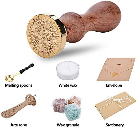 Perrrfect Manuscript Retro Wax Seal Set（tamp Sticks+Melting Spoons+ 3color Wax granule+ Jute Rope+ Envelope+ Stationery） (STAR)