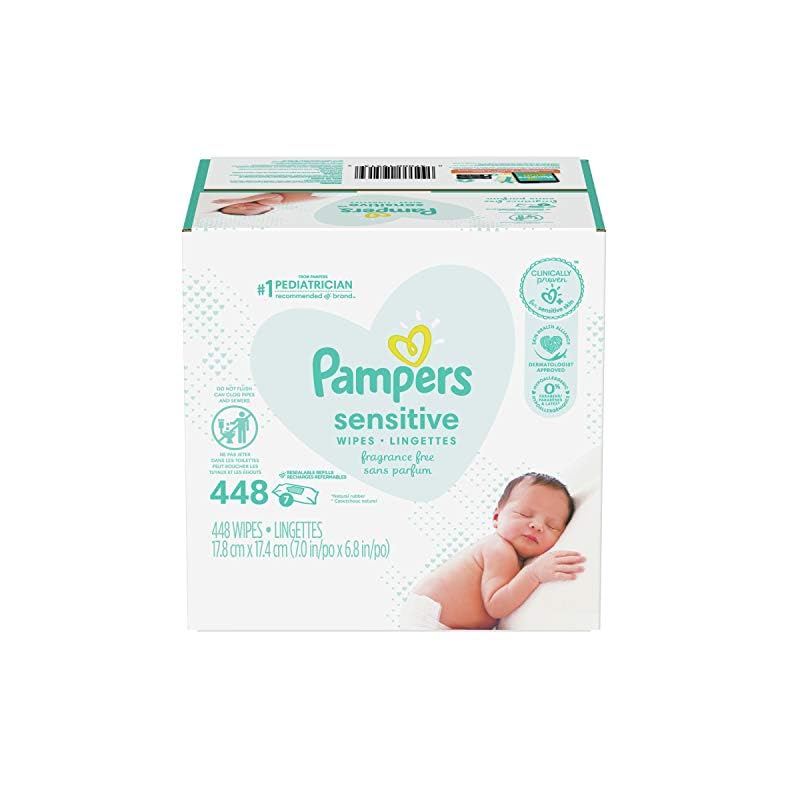 Pampers Baby Wipes Sensitive Perfume Free 7X Refill Packs (Tub Not Included) 448 Count