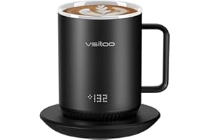 VSITOO S3 Temperature Control Smart Mug with Lid, Coffee Mug Warmer with Mug for Desk Home Office, App Controlled Heated Coffee Cup, Self Heating Coffee Mug 10 oz, Electric Mug-Black Inner Wall