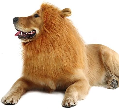 Lion Mane for Dogs- Realistic Dog Lion Mane Costumes Funny Dog Lion Mane Wig For Medium to Large Sized Dog With Ear &Tail (Brown)
