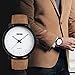 Mens Unique Analog Quartz Waterproof Business Casual Leather Band Dress Wrist Watch with Simple Fashion Classic White Time Mark Design, Key Scrath Resitant Face, 98FT 30M Water Resistant - White