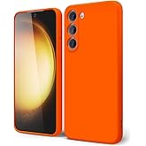 oakxco for Samsung Galaxy S23 Plus Phone Case Liquid Silicone, Fluorescent Bright Solid Color, Cute Thin Slim Soft Rubber TPU Smooth Gel Matte Protective Cover for Women Girl Grip, Burnt Neon Orange