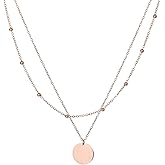 Rose Gold Layered Necklace for Women - Beads Choker Necklace Stackable Necklace