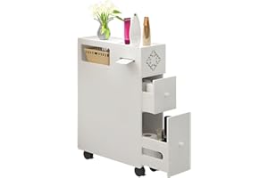 Barlezy Slim Bathroom Storage Cabinet 6.3 Inch Wide Floor Organizer, Narrow Storage Cabinet Double Drawers Toilet Paper Stora
