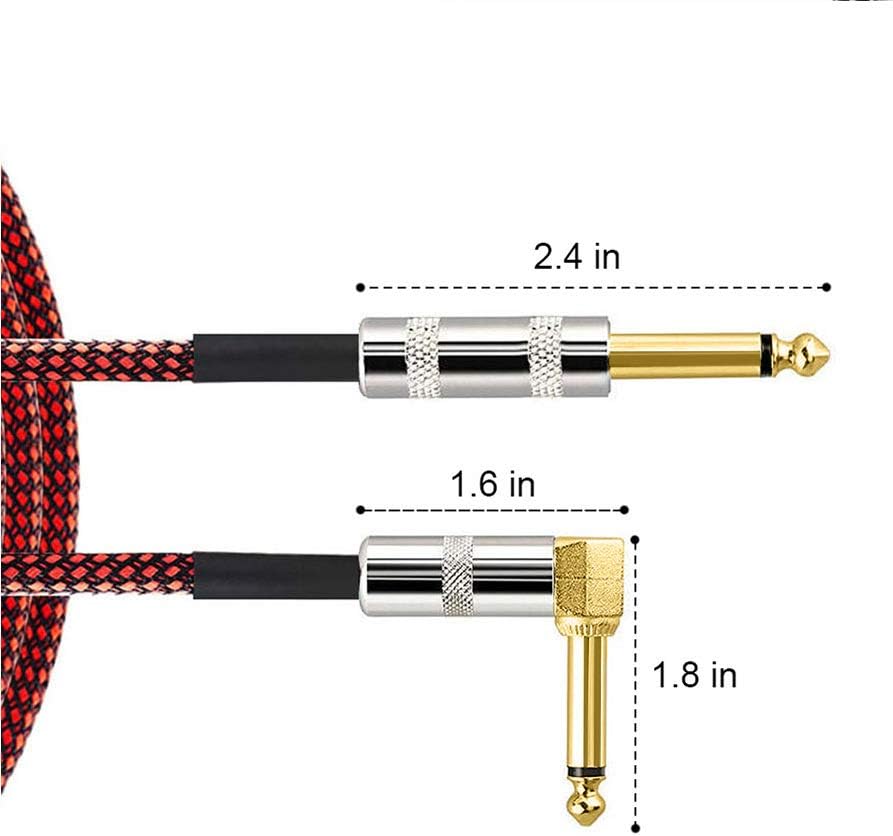 LoongGate Premium Nylon Braided Guitar Cable,1/4 Inch(6.35mm) Gold Plated TS plug Super Noiseless Bass/Electric/Keyboard Instrument Cable 3M/9.8ft (Black/Red) - Image 3