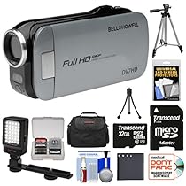 Bell & Howell Slice2 DV7HD 1080p HD Slim Video Camera Camcorder (Gray) with 32GB Card + Battery + Case + Tripods + LED Light + Kit