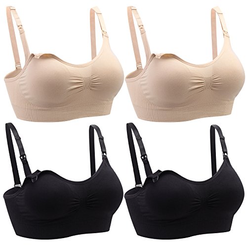 Mirity Womens Nursing Bras For Breastfeeding Comfortable Wirefree Maternity Wear Bra Color Black Beige Size M