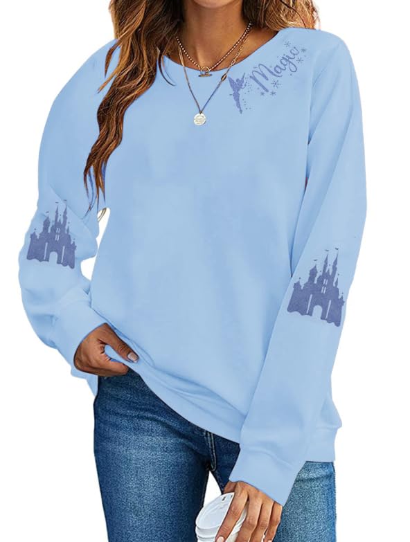 UNIQUENOE Magic Kingdom Sweatshirts for Women Magical Tshirt Family Vacation Tee Castle Graphic Long Sleeve Tops Image