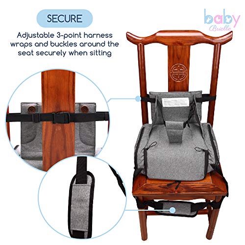 Baby Brielle 2-in-1 Portable Gray Travel Infant and Toddler Diaper Bag with Booster Seat for Dining Table, Planes, Fits Most Standard Size Chairs - Thumbnail 7